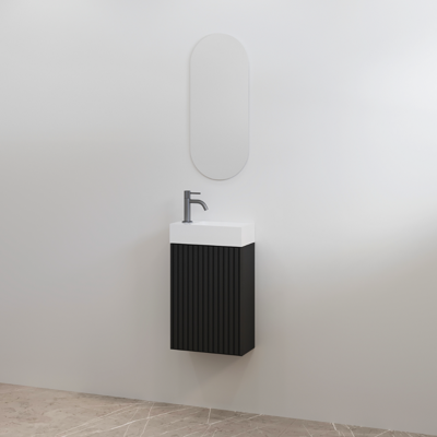 Toiletmeubelset Geribbeld Best-Design Mali Zwart Onderkast + Wit Fontein