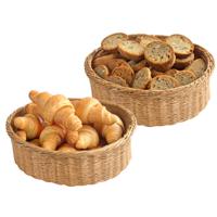 Brood/fruit mandje - 2x - gevlochten kunststof - naturel - rond - D36 x H11 cm - broodmand/fruitmand