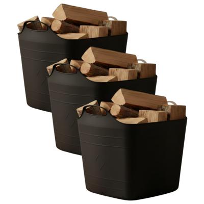 Excellent houseware Flexibele kuip / emmer - 3x - zwart - 25 l - kunststof - 40 x 35 cm