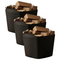 Excellent houseware Flexibele kuip / emmer - 3x - zwart - 25 l - kunststof - 40 x 35 cm