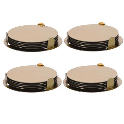 Bellatio Design Onderzetters - 24x - goud - rvs - 8,5 cm - met houder - schuimlaag