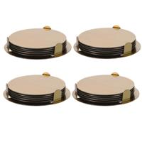 Bellatio Design Onderzetters - 24x - goud - rvs - 8,5 cm - met houder - schuimlaag