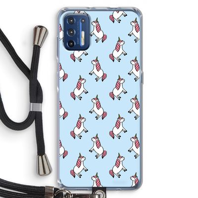 Eenhoorns overal: Motorola Moto G9 Plus Transparant Hoesje met koord