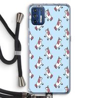 Eenhoorns overal: Motorola Moto G9 Plus Transparant Hoesje met koord