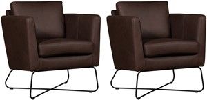 Set van 2 Bruine leren moderne design fauteuils Club - Rancho Leer Brown (bruin leer)