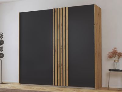Kledingkast MOSBEKO 2 schuifdeuren 226 cm artisan eik/metaalgrijs