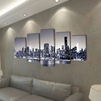 The Living Store 5-panelen canvas muurdruk set - 200 x 100 cm - New York skyline - Houtkader - Waterdicht