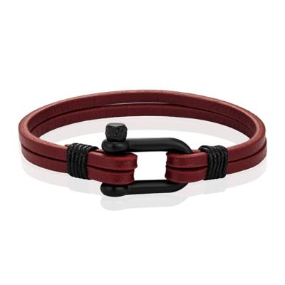 Mendes Dubbele Lederen Band - D-Shackle Red Wine-21cm Mendes Dubbele Lederen Band - D-Shackle Red Wine-21cm