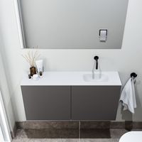 Zaro Polly toiletmeubel 100cm donkergrijs met witte wastafel zonder kraangat rechts - thumbnail