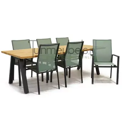 Tuinstoel Delia amandel hoge rug met Ambassador 240 cm teaktafel