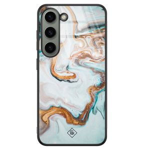 Samsung Galaxy S23 glazen hardcase - Marmer blauw goud