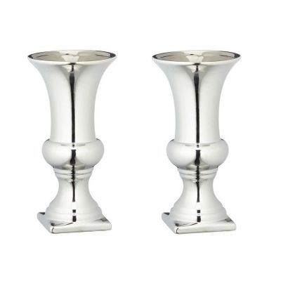 Set van 2x stuks ronde zilveren kelk vaas/vazen van keramiek 25 x 13 cm