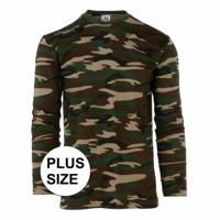 Grote maat/maten camouflage t-shirt - voor heren - met lange mouw - groen