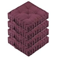 Stof Textile Vloerkussen Maxime - 4x - bordeaux - katoen - 45 x 45 x 10 cm - vierkant - Extra dik