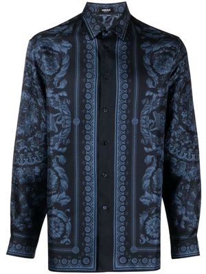 Versace chemise en soie à imprimé baroque - Bleu