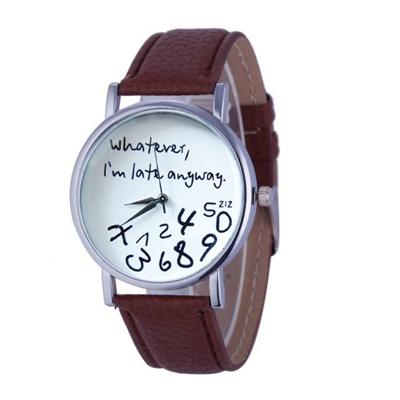 Alfabet nummer patroon lederen riem horloge (bruin)