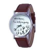 Alfabet nummer patroon lederen riem horloge (bruin)