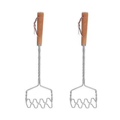 Aardappelstamper/pureestamper - 2x - metaal/hout - keuken gerei - 34 cm