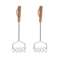 Aardappelstamper/pureestamper - 2x - metaal/hout - keuken gerei - 34 cm