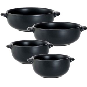 Set van 4x stuks tapas/amuse/snack schaaltjes zwart van porselein 10 en 13 cm rond