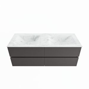 MONDIAZ VICA-DLUX 130cm badmeubel onderkast Dark grey 4 lades. Inbouw wastafel CLOUD dubbel zonder kraangat, kleur Opalo.