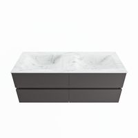 MONDIAZ VICA-DLUX 130cm badmeubel onderkast Dark grey 4 lades. Inbouw wastafel CLOUD dubbel zonder kraangat, kleur Opalo. - thumbnail