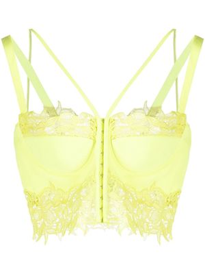 Versace corset à fleurs en dentelle - Jaune