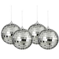 Grote discobal kerstballen - 4x stuks - zilver - 10 cm - foam - spiegelbollen