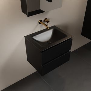 MONDIAZ AIVY 60cm badmeubel Urban, wastafel Urban solid surface midden zonder kraangat met spiegelkast (AI-351111URBAN-NO - AI-M60URMI - AI-C60URMI)