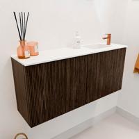 Toiletmeubel Mondiaz Joya | 90 cm | Meubelkleur Walnut | Faye wastafel Talc Rechts | 1 kraangat Toiletmeubel Mondiaz Joya | 90 cm | Meubelkleur Walnut | Faye wastafel Talc Rechts | 1 kraangat