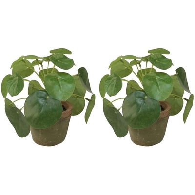 2x Kunstplanten pilea groen in pot 13 cm 2x Kunstplanten pilea groen in pot 13 cm