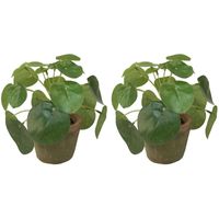 2x Kunstplanten pilea groen in pot 13 cm - thumbnail