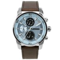 Prisma P.1593 Herenhorloge staal/leder zilverkleurig-bruin - thumbnail