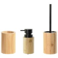 Toiletborstel in houder 36 cm met zeeppompje 16 cm bamboe hout - Badkameraccessoireset - thumbnail