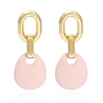 Oorbellen Hanger met Roze steen en Goudkleurige Metaallegering