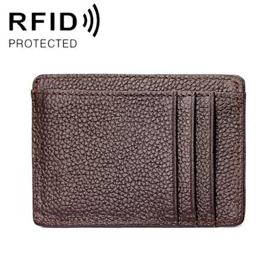 KB37 Antimagnetic RFID Litchi Texture Leather Card Holder Wallet Billfold for Men and Women (Coffee)