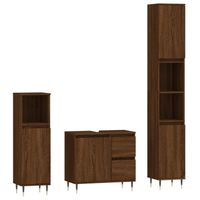 The Living Store Badkamermeubelset - Bruineiken - Hoog- 30x30x190 cm - Laag- 30x30x100 cm - Wastafelkast- 65x33x60 cm