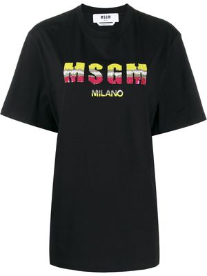 MSGM t-shirt à logo brodé de sequins - Noir