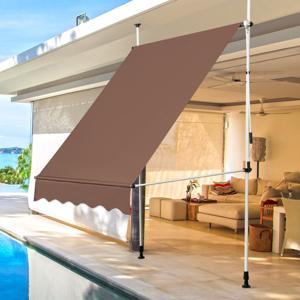 150 cm Brede Klemmarkies Zonder Boren UV-bestendige Balkonmarkies Hoogteverstelbare Markies Koffie