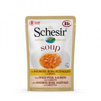 Schesir Cat Soup met wilde roze zalm en wortel natvoer kat (zakjes 85 gram) 4 dozen (80 x 85 g)
