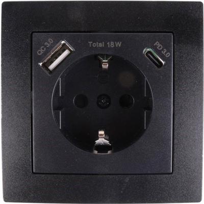 Benson inbouw stopcontact RA + USB en USB-C zwart - 4650032