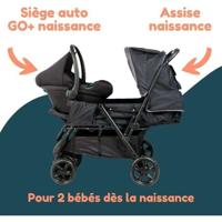 Dubbele kinderwagen - BAMBISOL - Gecombineerde dubbele kinderwagen + I-size autostoeltje - 4 wielen - Zwart