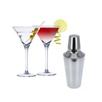 Set van 4x Martini cocktailglazen met cocktailshaker RVS - thumbnail