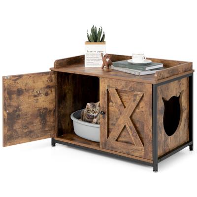 Kattenkast Kattentoilet Kattenhuis met 2 Deuren en Ingang Kattenmand Kattenbak Kast voor Katten Honden Huisdier Vintage Bruin