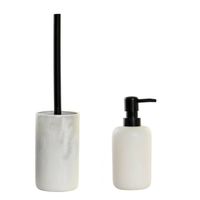 Toiletborstel met houder 38 cm en zeeppompje 300 ml polystone wit - Badkameraccessoireset - thumbnail