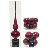 Glazen kerstballen pakket framboos roze glans/mat 32x stuks inclusief piek glans - Kerstbal - thumbnail