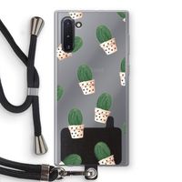 Cactusprint roze: Samsung Galaxy Note 10 Transparant Hoesje met koord