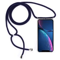 Vierhoek anti-val transparante TPU mobiele telefoon geval met Lanyard voor iPhone XR (donkerblauw)