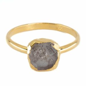 Geboortesteen Ring Ruwe Herkimer Diamant April - 925 Zilver Verguld
