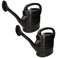 2x stuks kunststof tuin gieters 5 en 10 liter zwart